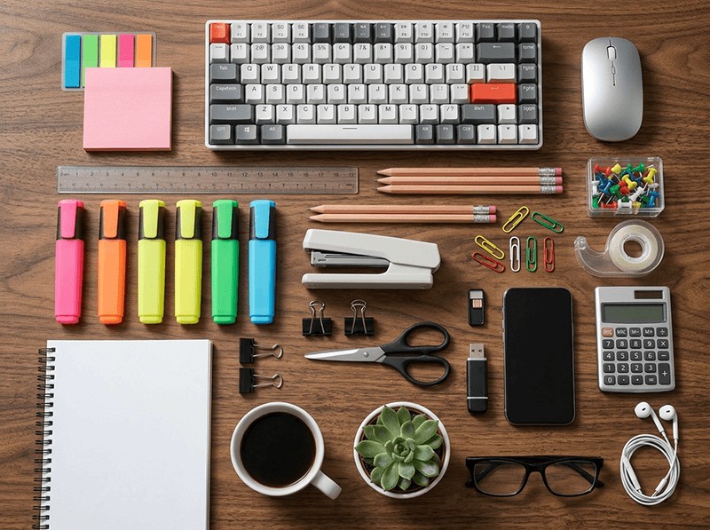 Office supplies on a desktop